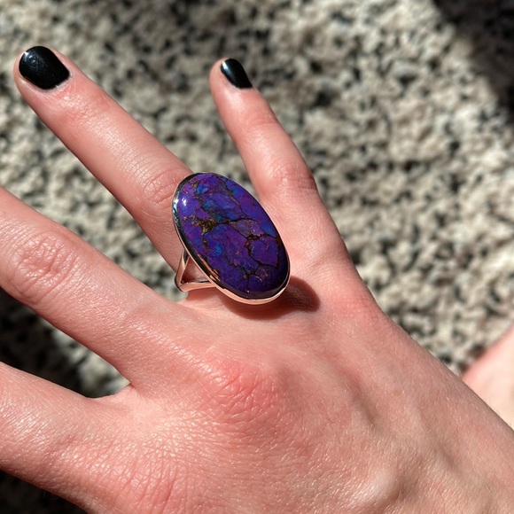 Purple Copper Turquoise large oval sterling silver ring - Picture 3 of 9